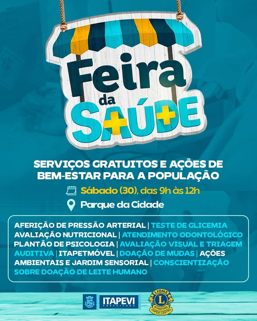 Moradores de Itapevi poderão participar gratuitamente de ações de saúde e bem-estar neste sábado, das 9h às 12h, em evento realizado no Parque da Cidade.