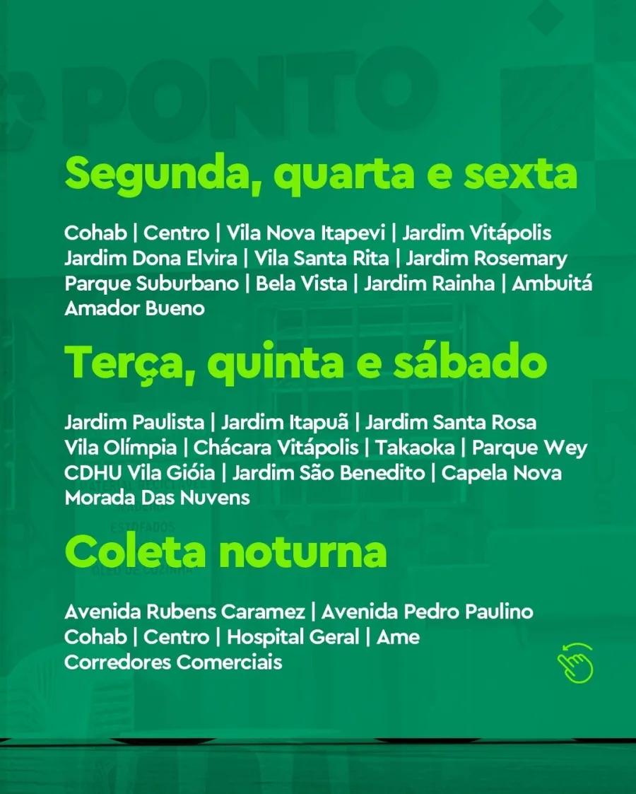Coleta de lixo em Itapevi: publicação da cidade provoca reclamações sobre bairros e acúmulo de resíduos