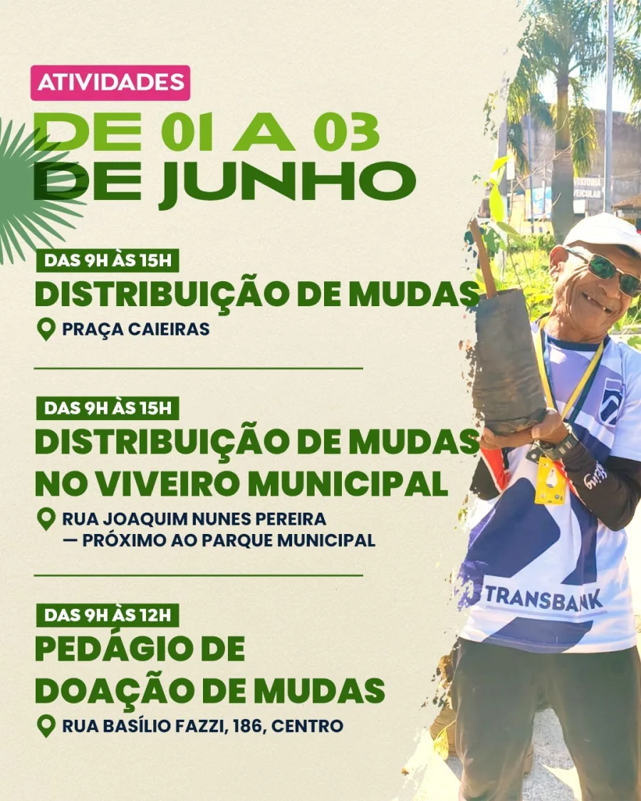 A 2ª Semana do Meio Ambiente de Franco da Rocha será realizada entre 1º e 3 de junho, com atividades em 6 de junho, reunindo ações educativas, oficinas e atividades ao ar livre.