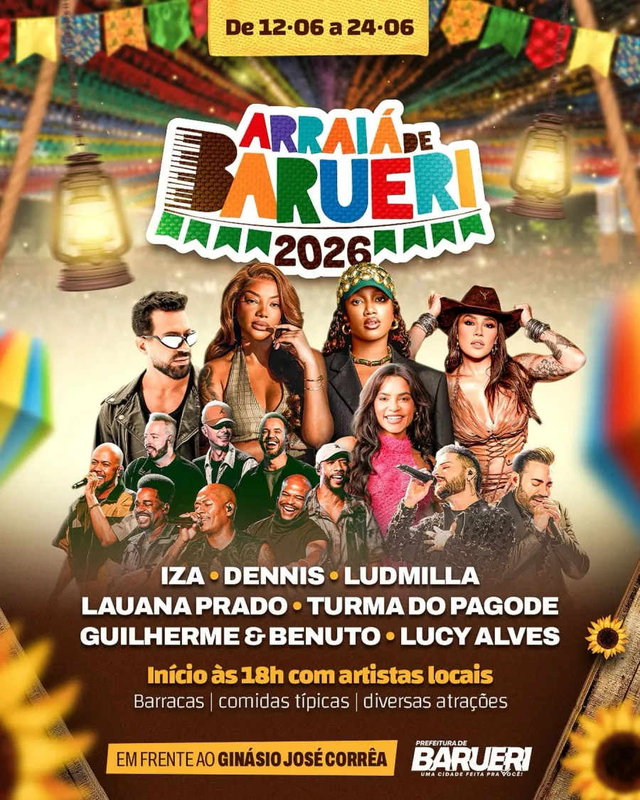 A programação acontece em frente ao Ginásio José Corrêa e contará com apresentações musicais, artistas locais, comidas típicas e atrações para toda a família.