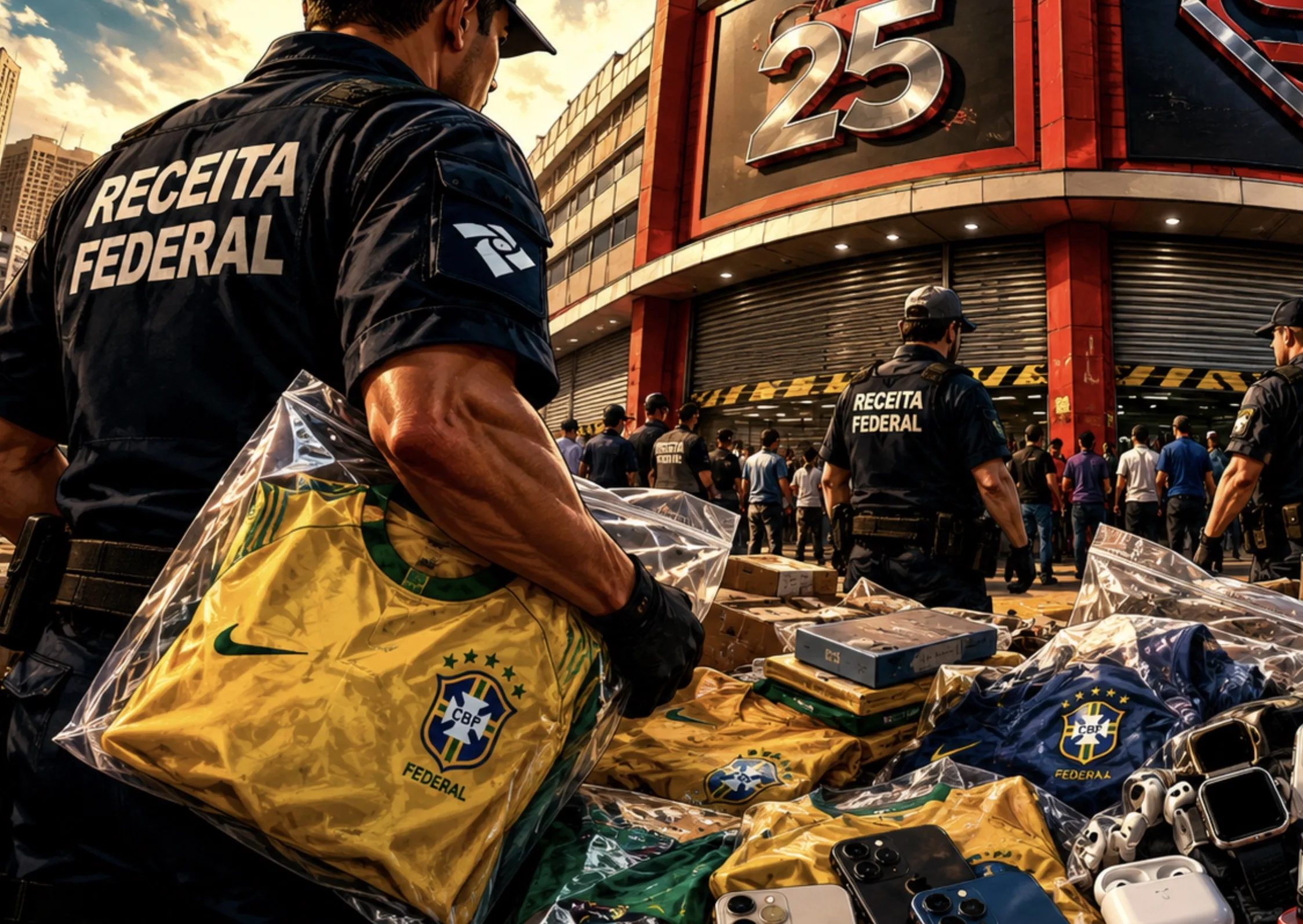 Copa 2026 leva Receita a fechar shoppings do Brás; operação mira camisetas da Seleção Brasileira, eletrônicos e cigarros ilegais