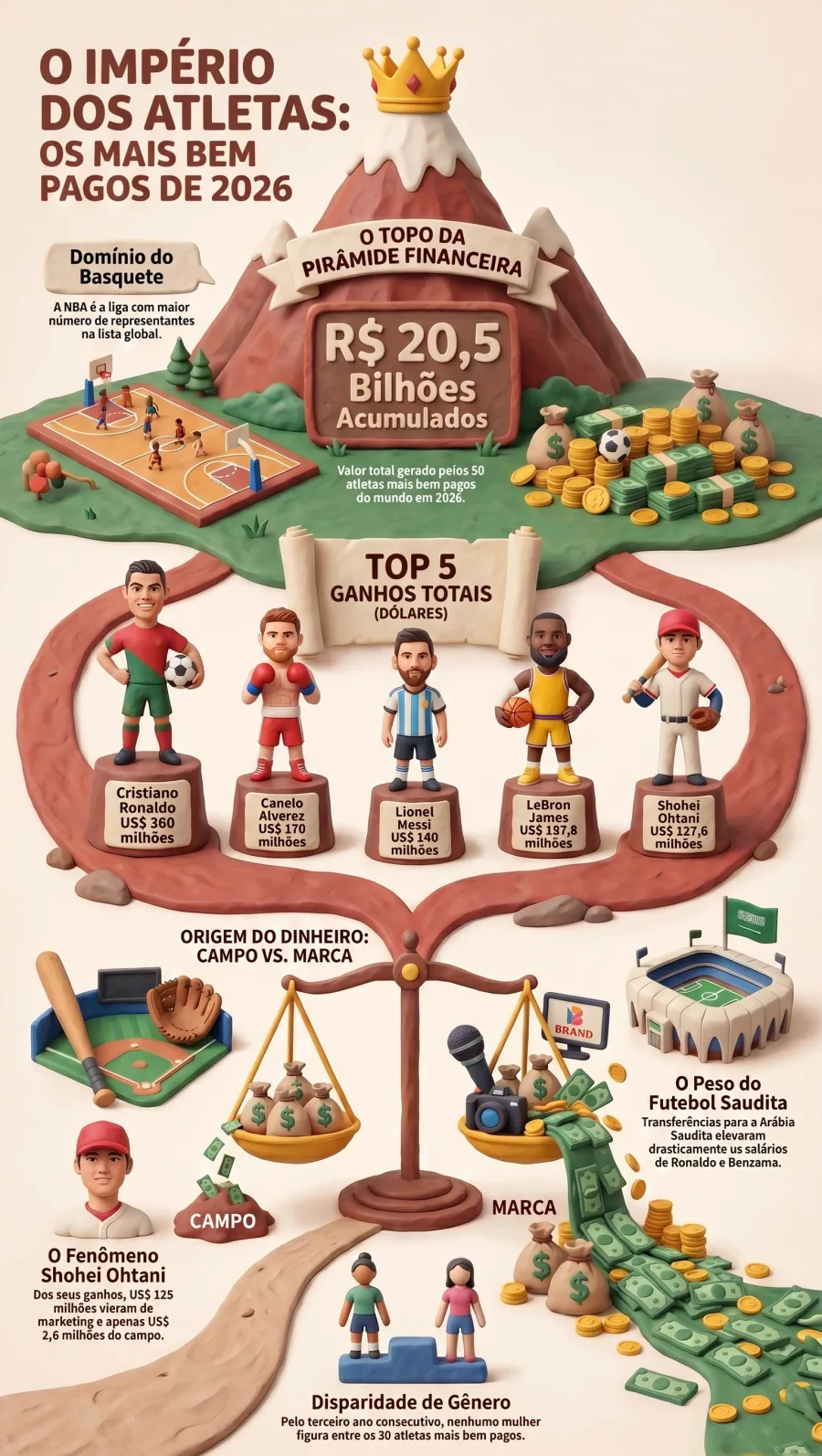 Cristiano Ronaldo voltou ao topo da lista da Forbes com ganhos estimados em US$ 300 milhões em apenas 12 meses entre salários e contratos comerciais.