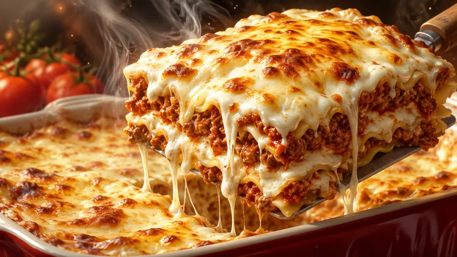 Com carne moída temperada com vinho, molho branco feito com requeijão e montagem em camadas, a lasanha ganha cremosidade e se torna destaque em almoços de família.