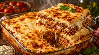 Lasanha à bolonhesa com molho branco aposta em molho cremoso e carne marinada para conquistar o almoço da família