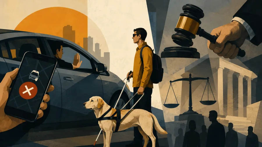 Decisão do TJ-SC reforçou que aplicativos de transporte podem responder por atitudes discriminatórias de motoristas após recusas envolvendo cão-guia.