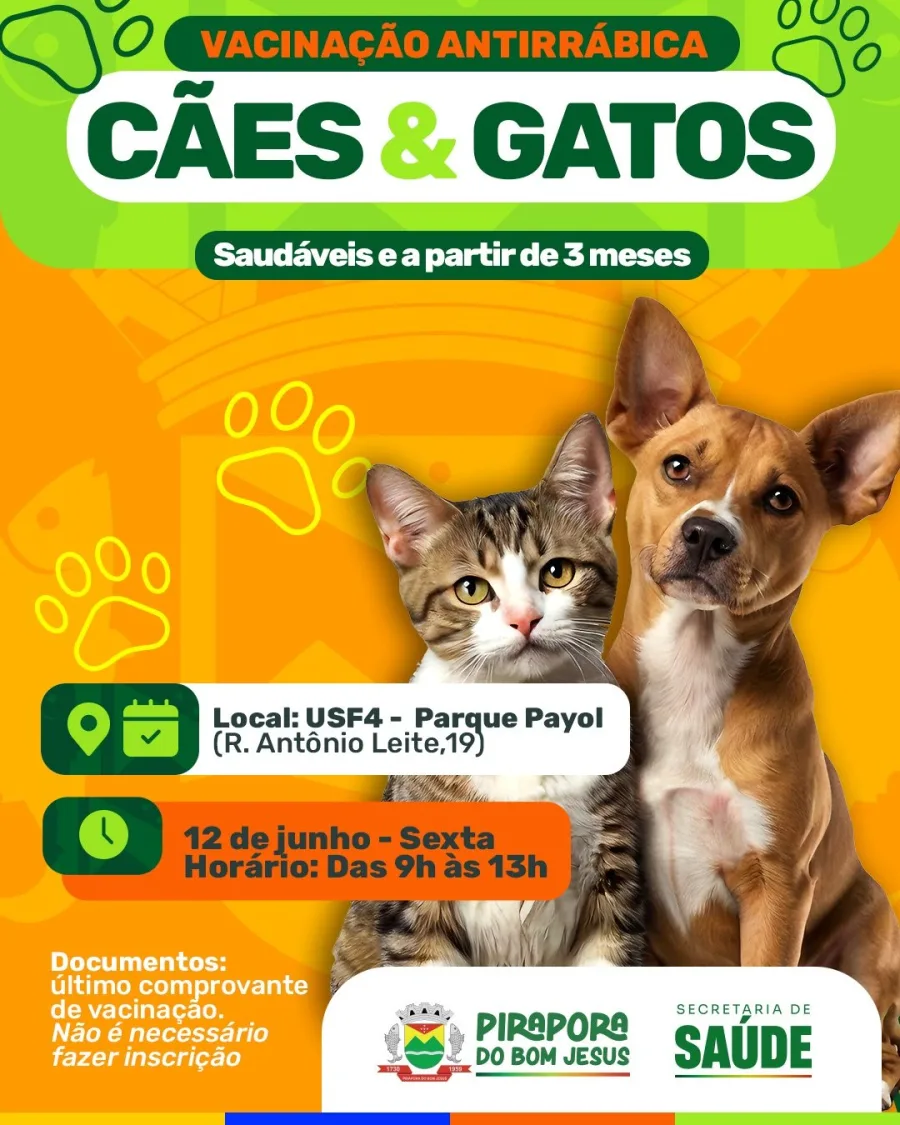 A campanha acontecerá na USF4 do Parque Payol, das 9h às 13h. Tutores devem levar o comprovante da última vacinação para atualização do histórico do animal.