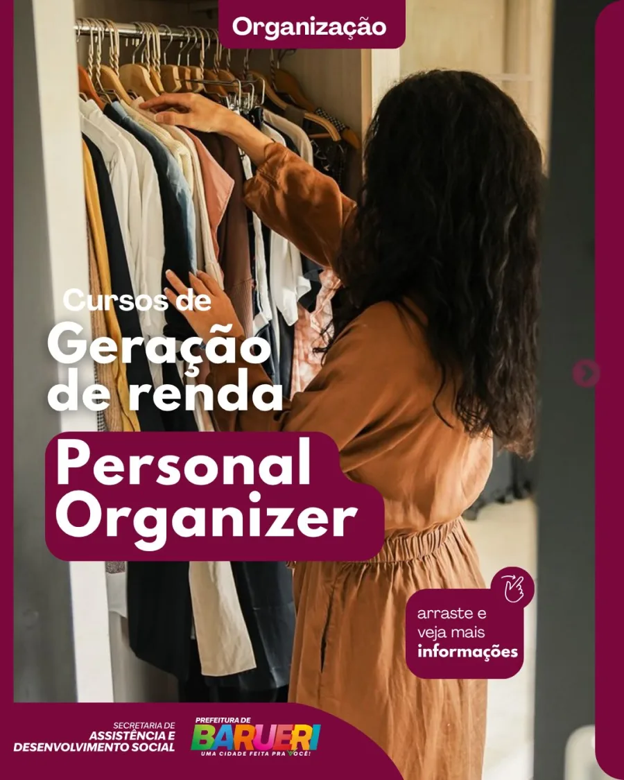 Barueri abre inscrições para curso gratuito de Personal Organizer voltado à geração de renda