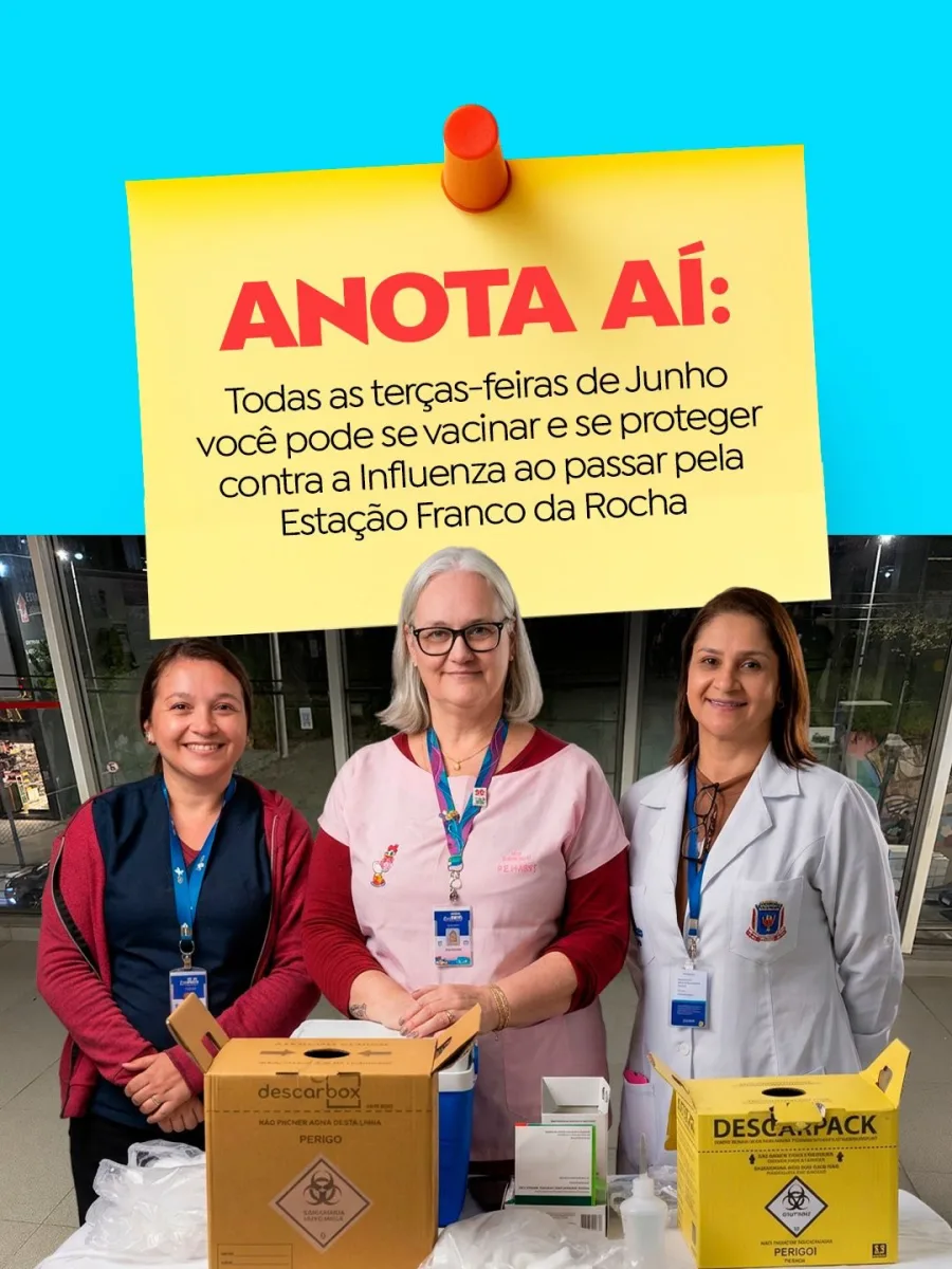 A campanha de vacinação contra a Influenza realizada na Estação Franco da Rocha registrou grande adesão da população e continuará ao longo do mês de junho.
