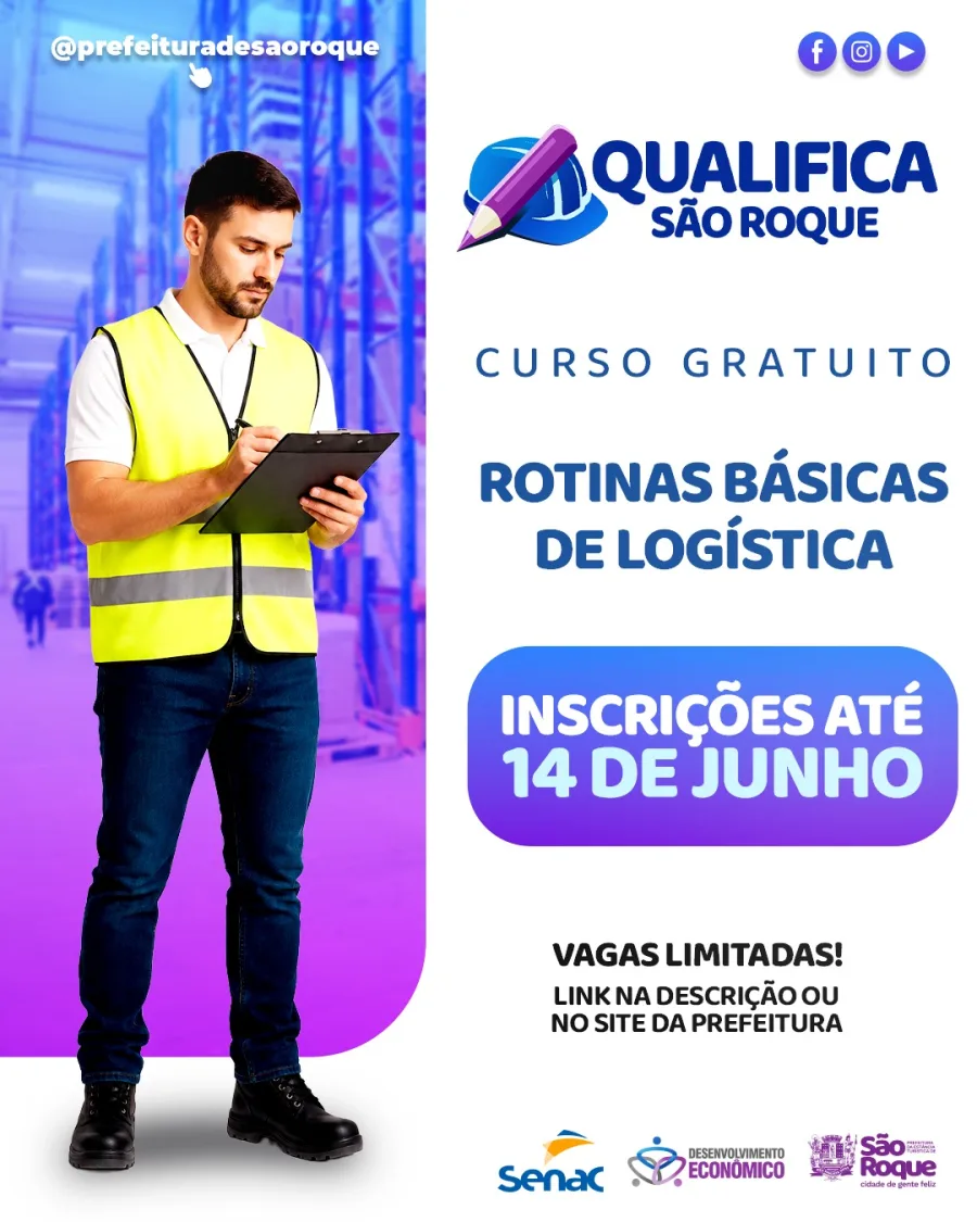 A capacitação em Rotinas Básicas de Logística integra o programa Qualifica São Roque e busca ampliar as oportunidades de qualificação profissional na cidade.