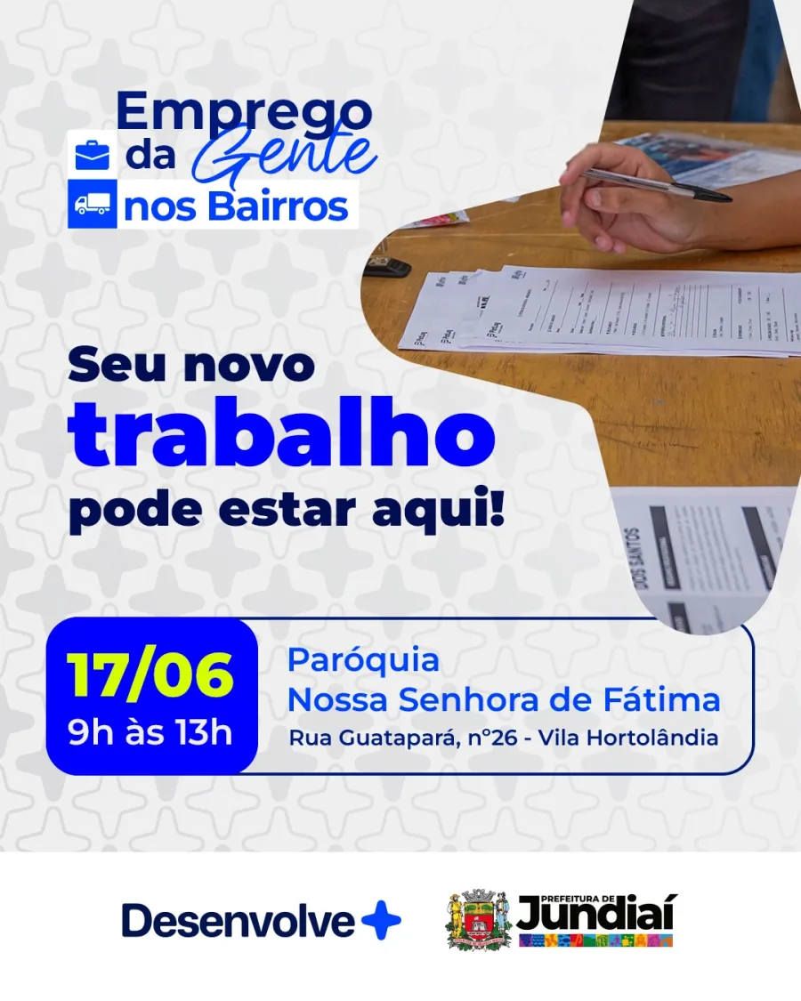 O programa Emprego da Gente nos Bairros reunirá vagas em setores como logística, manutenção, indústria, cozinha e transporte, aproximando empregadores e candidatos.