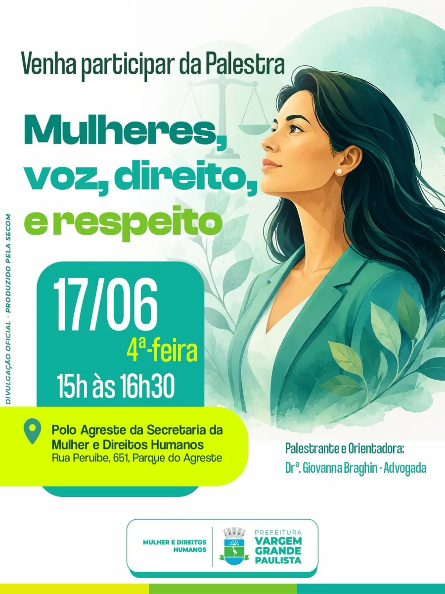 O encontro será realizado no Polo Agreste e contará com a participação da advogada Giovanna Braghin, que abordará temas ligados aos direitos das mulheres.