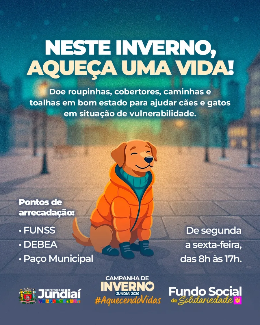Com a chegada das temperaturas mais baixas, a iniciativa busca ampliar a proteção de animais atendidos por ações sociais do município. Os pontos de arrecadação funcionam de segunda a sexta-feira.