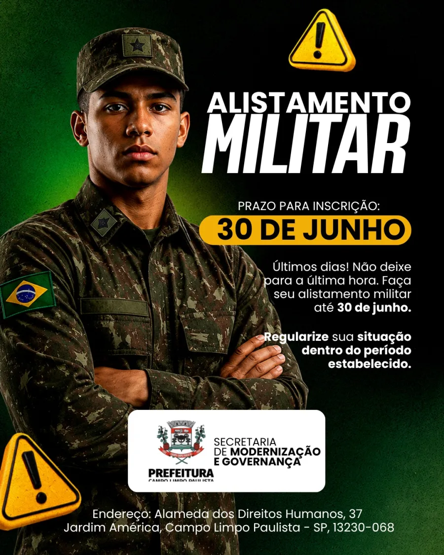 O procedimento pode ser realizado pela internet ou presencialmente na Junta Militar de Campo Limpo Paulista mediante apresentação dos documentos exigidos.