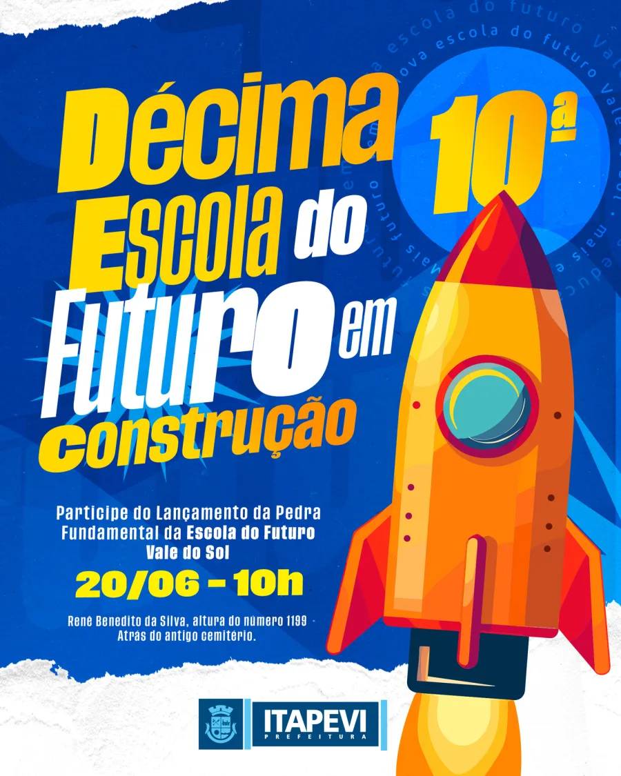 Itapevi realizará no dia 20 de junho, às 10h, o lançamento da pedra fundamental da 10ª Escola do Futuro do município.