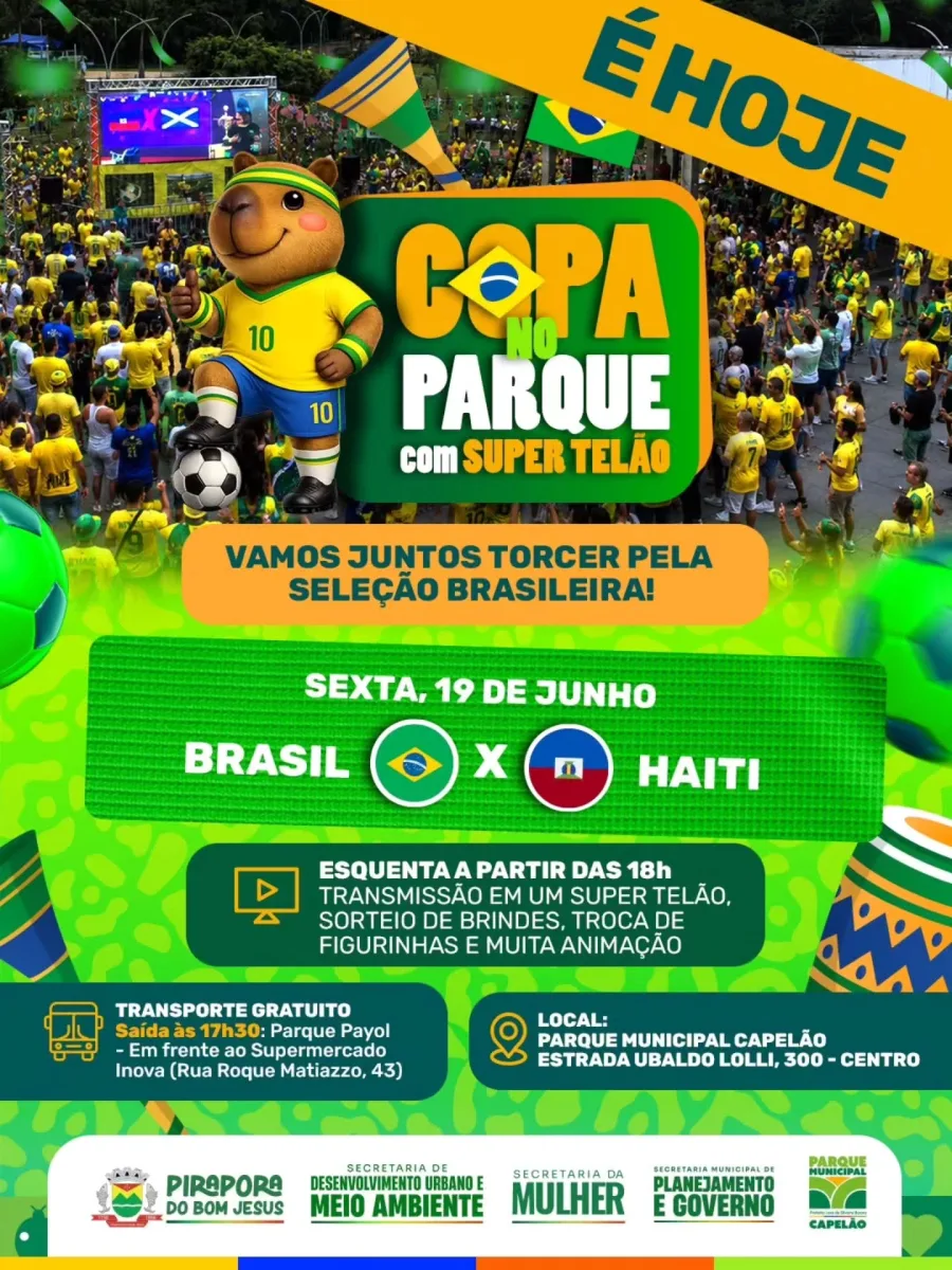 O Parque Capelão recebe nesta sexta-feira uma grande festa para acompanhar Brasil x Haiti pela Copa do Mundo de 2026.