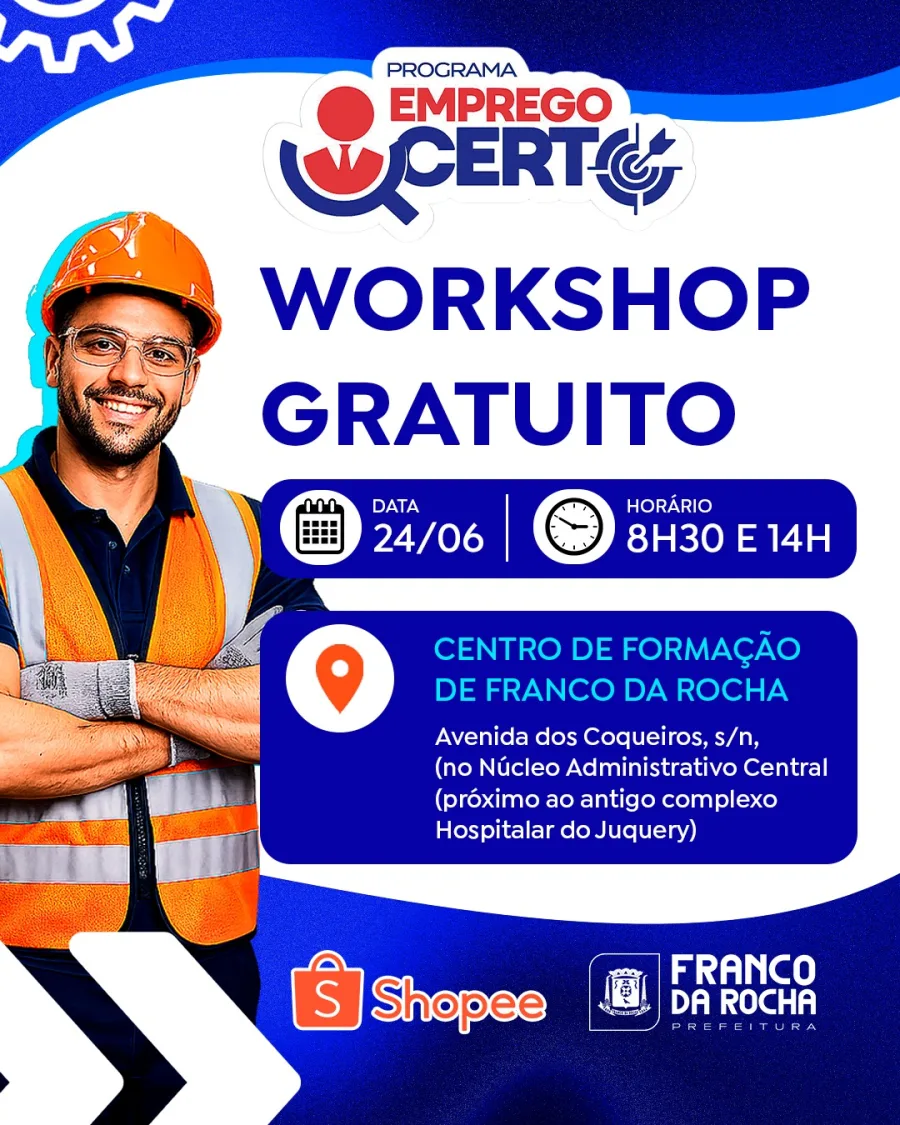 Franco da Rocha realizará em 24 de junho um workshop gratuito voltado a moradores que buscam preparação para novas oportunidades de trabalho.