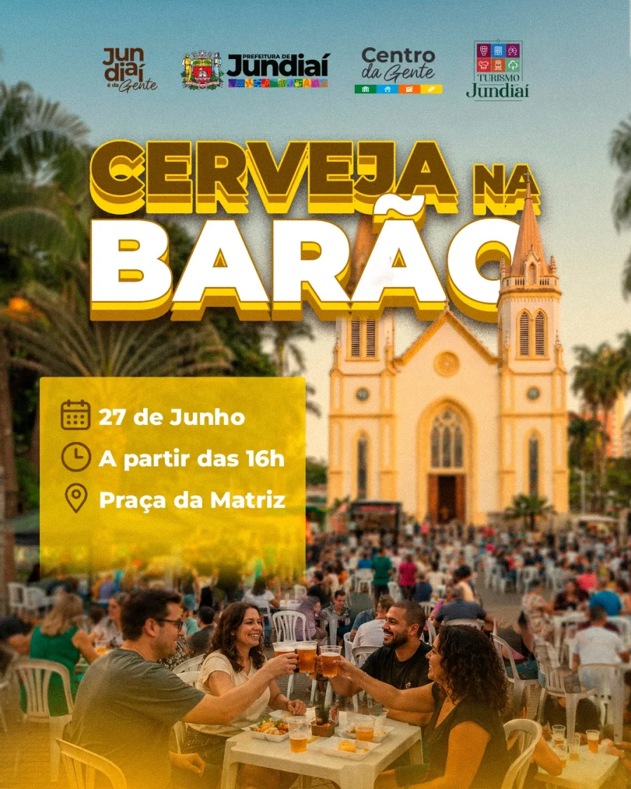 O Cerveja na Barão será realizado no dia 27 de junho, com abertura marcada para as 16h, na Praça da Matriz, no centro de Jundiaí.