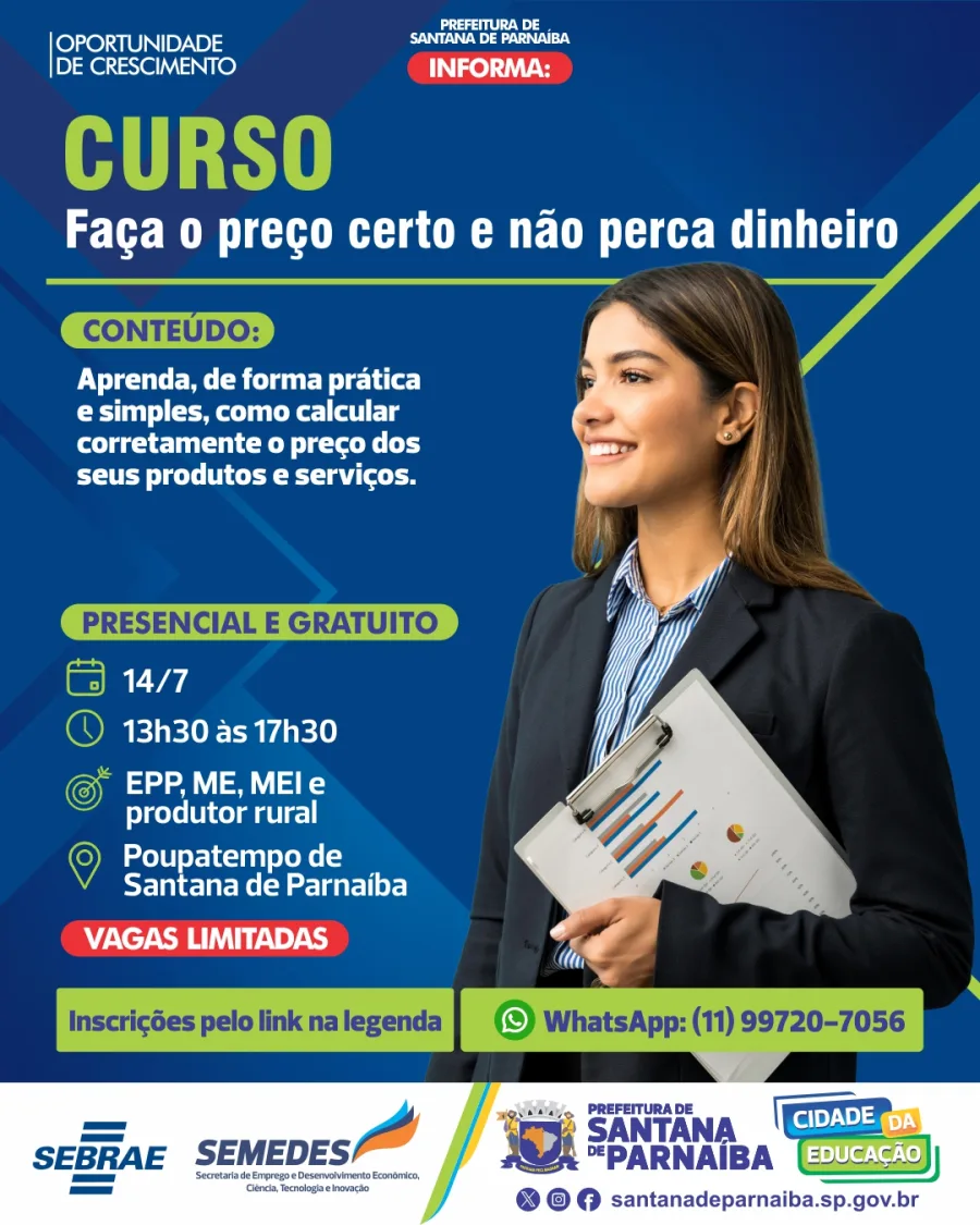 A capacitação ensinará como calcular corretamente preços de produtos e serviços para evitar prejuízos.
