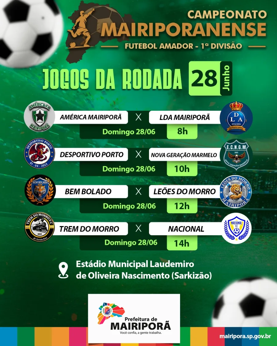 O Campeonato Mairiporanense de Futebol Amador volta a movimentar o Sarkizão neste domingo, com quatro partidas válidas pela 1ª Divisão.