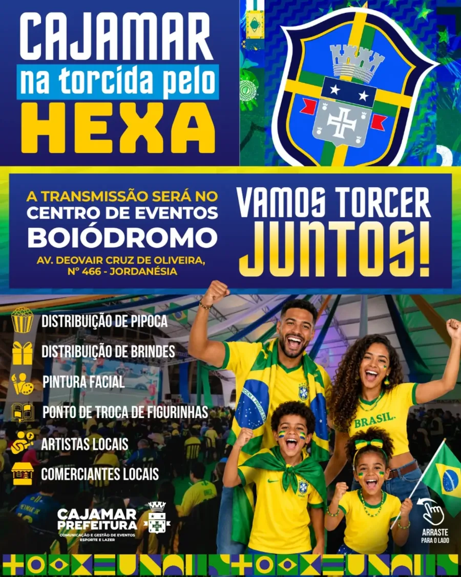 Cajamar terá Brasil x Japão no telão gigante nesta segunda-feira, 29/06, no Centro de Eventos Boiódromo, em Jordanésia.