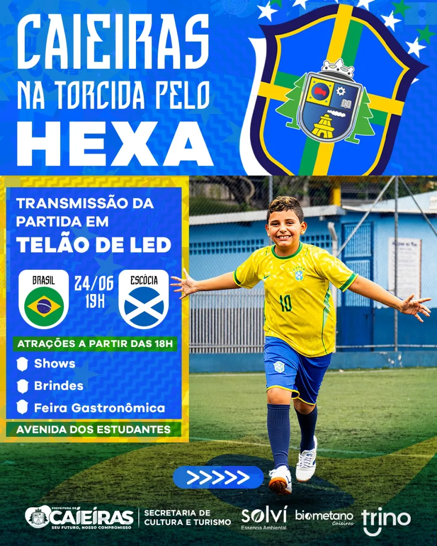 Caieiras terá transmissão de Brasil x Escócia em um telão de LED nesta quarta-feira, 24 de junho, na Avenida dos Estudantes.