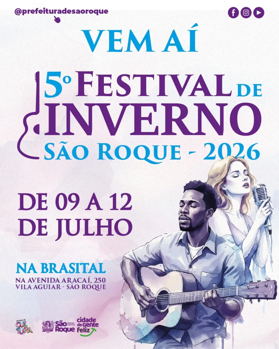O 15º Festival de Inverno de São Roque será realizado de 9 a 12 de julho, com quatro dias de atrações culturais concentradas na Brasital.