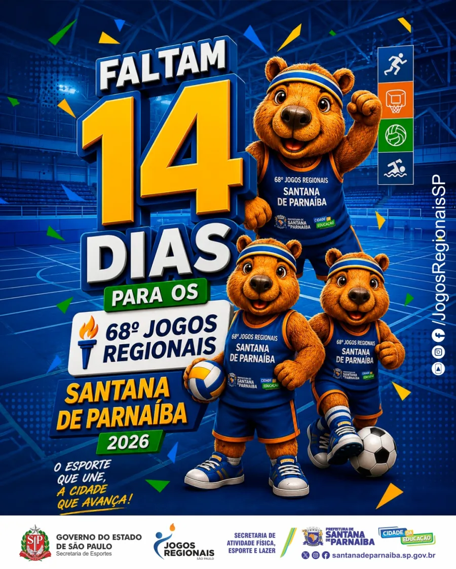 Faltam 14 dias para os 68º Jogos Regionais de 2026 em Santana de Parnaíba, que entra na reta final de preparação.