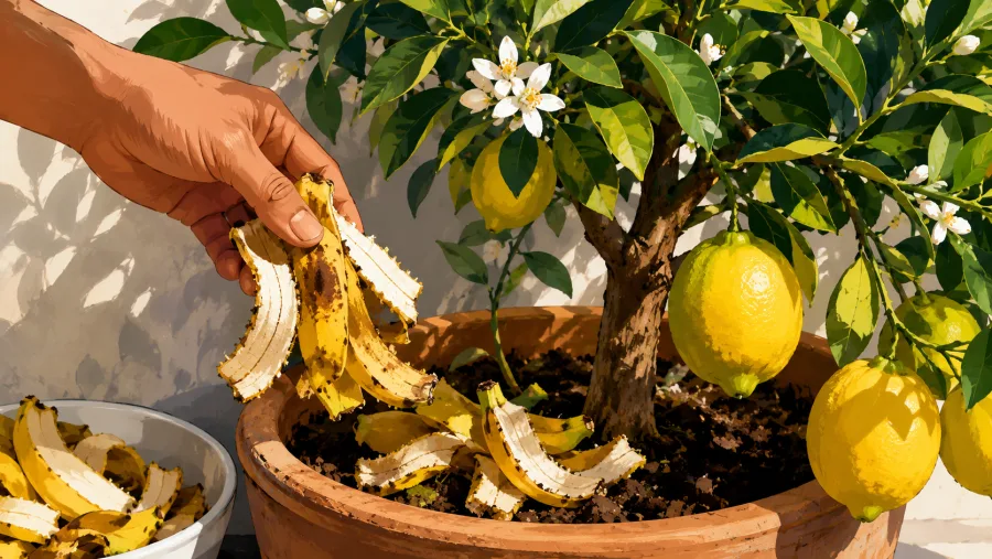 Muitos limoeiros crescem com folhas verdes e saudáveis, mas produzem poucos frutos. O uso adequado da casca de banana surge como reforço nutricional dentro de um manejo equilibrado.