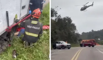 Homem trocava pneu de caminhão quando tudo deu errado e ele teve pernas esmagadas; resgate mobilizou helicóptero em Campo Limpo Paulista