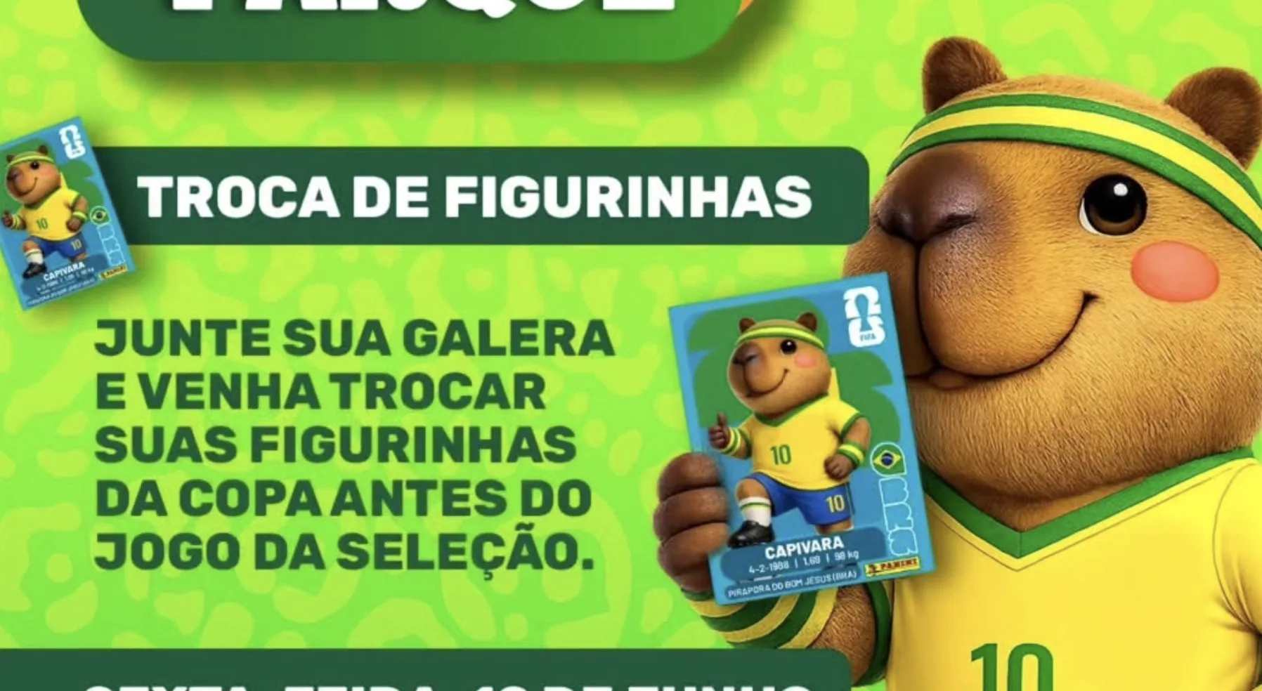 Copa no Parque terá troca de figurinhas em Pirapora antes do jogo da Seleção Brasileira