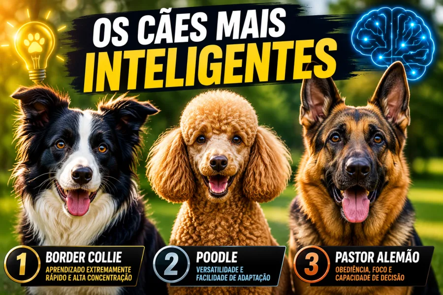 Border Collie, Poodle e Pastor Alemão aparecem entre os cães mais reconhecidos pela inteligência e pela rapidez na assimilação de novos comandos.