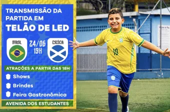 Brasil x Escócia terá telão de LED e show em Caieiras (SP): veja que horas começa a festa na Avenida dos Estudantes