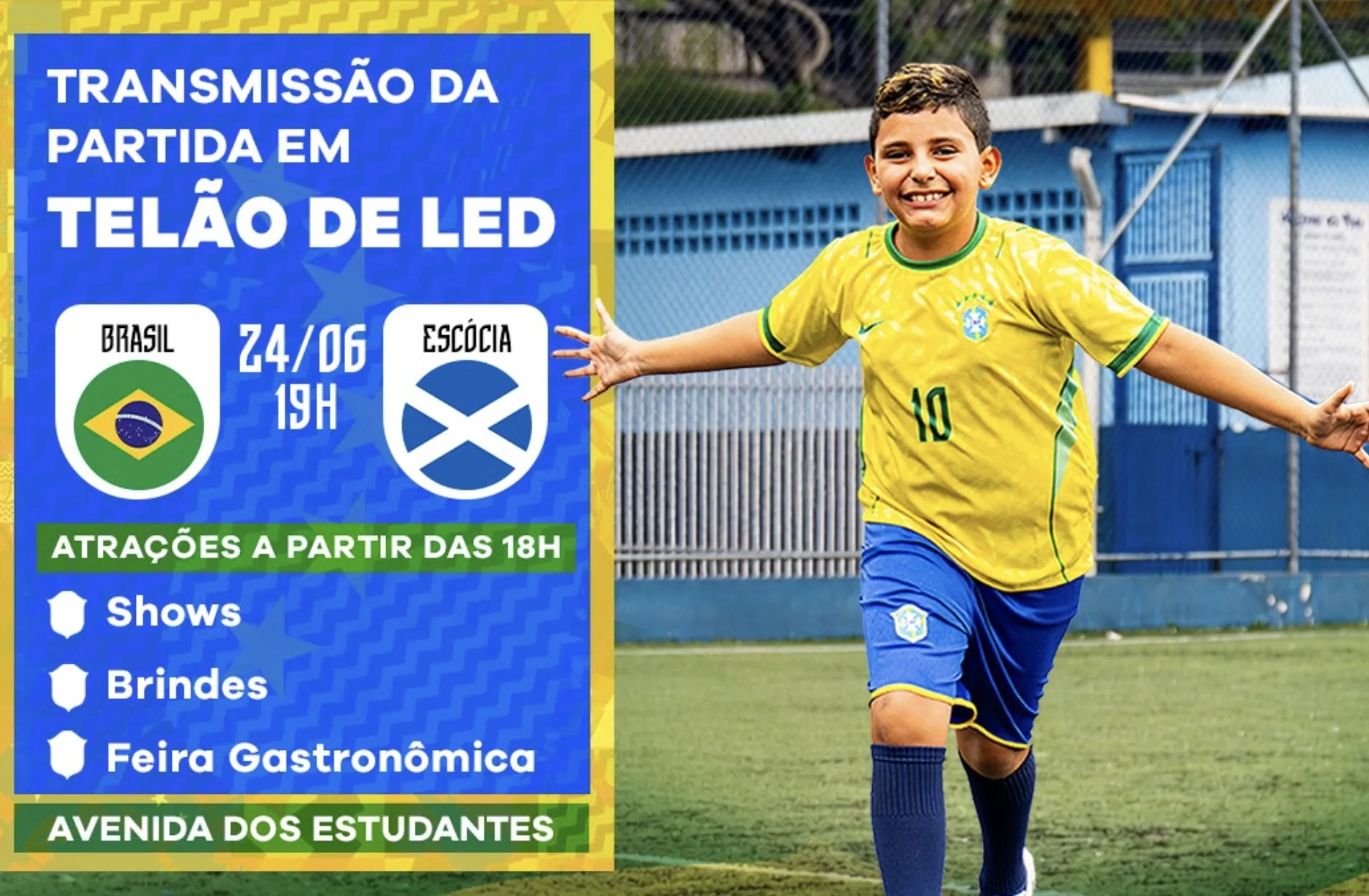 Brasil x Escócia terá telão de LED e show em Caieiras (SP): veja que horas começa a festa na Avenida dos Estudantes