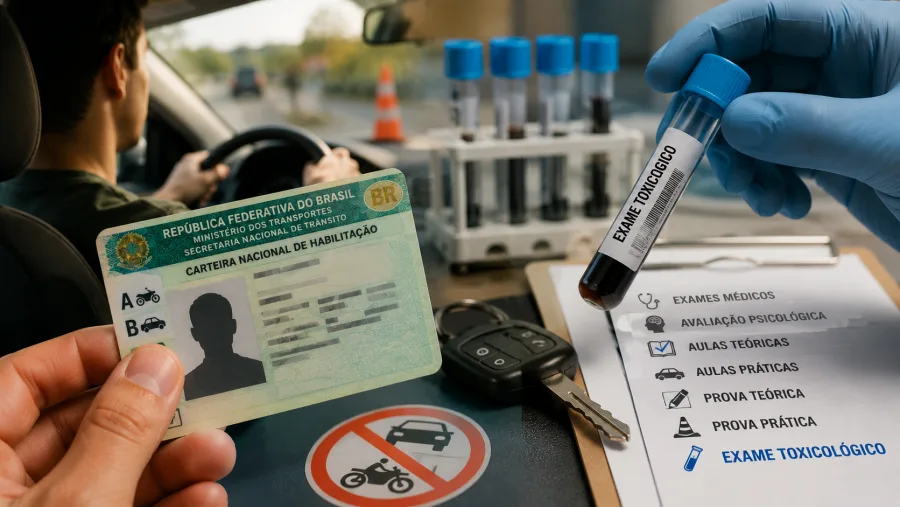 O exame toxicológico, antes restrito a motoristas profissionais, passou a integrar o processo de habilitação para categorias A e B em todo o país.