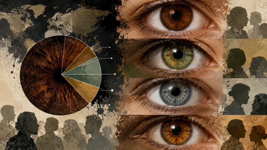 Pesquisas genéticas mostram que pelo menos 16 genes influenciam a cor dos olhos. A distribuição das tonalidades varia conforme ancestralidade, evolução humana e níveis de pigmentação presentes na íris.