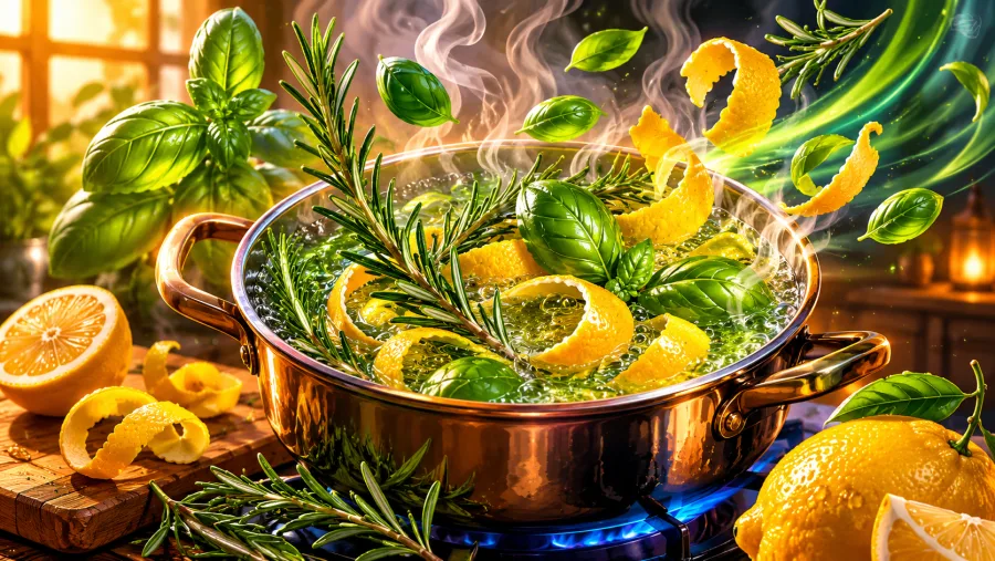 A combinação de alecrim, manjericão e cascas de limão ganhou espaço em 2026 por ajudar a reduzir odores de cozinha e criar sensação de frescor usando apenas ingredientes simples.