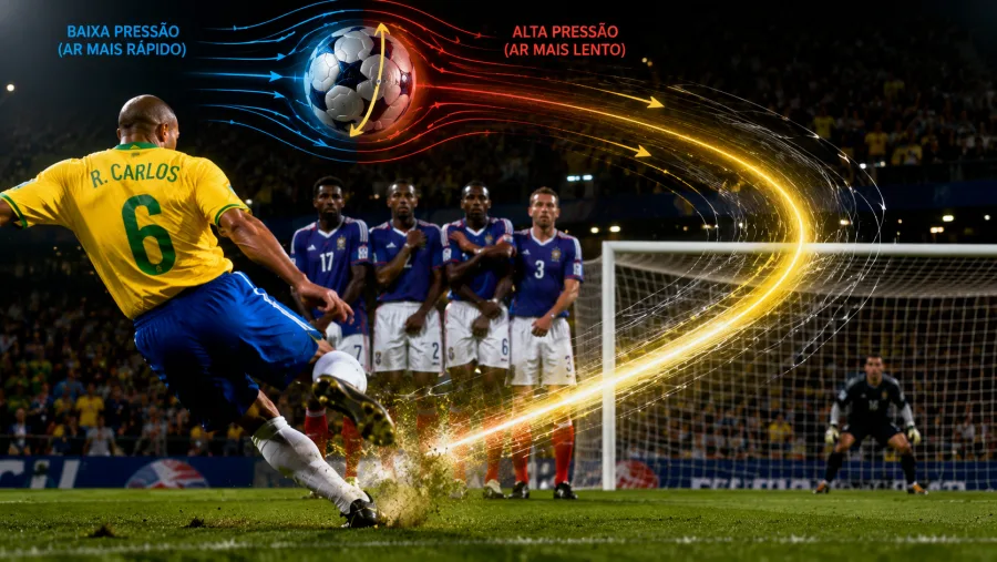 A trajetória da bola que enganou jogadores e goleiro francês virou objeto de estudos. Entenda como rotação, pressão do ar e precisão criaram um dos gols mais famosos da história.