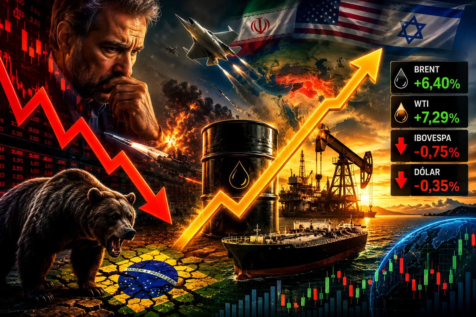 Ibovespa hoje despenca após crise no Oriente Médio e petróleo dispara quase 7% nesta segunda 01/06/2026