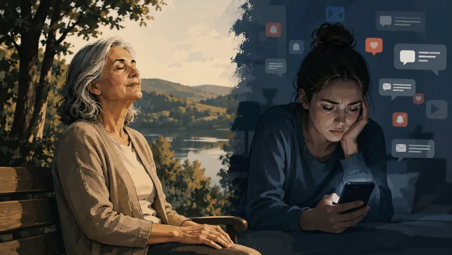 A ausência de notificações, redes sociais e estímulos digitais constantes durante a infância pode ter influenciado a forma como o cérebro interpreta momentos de silêncio e descanso.