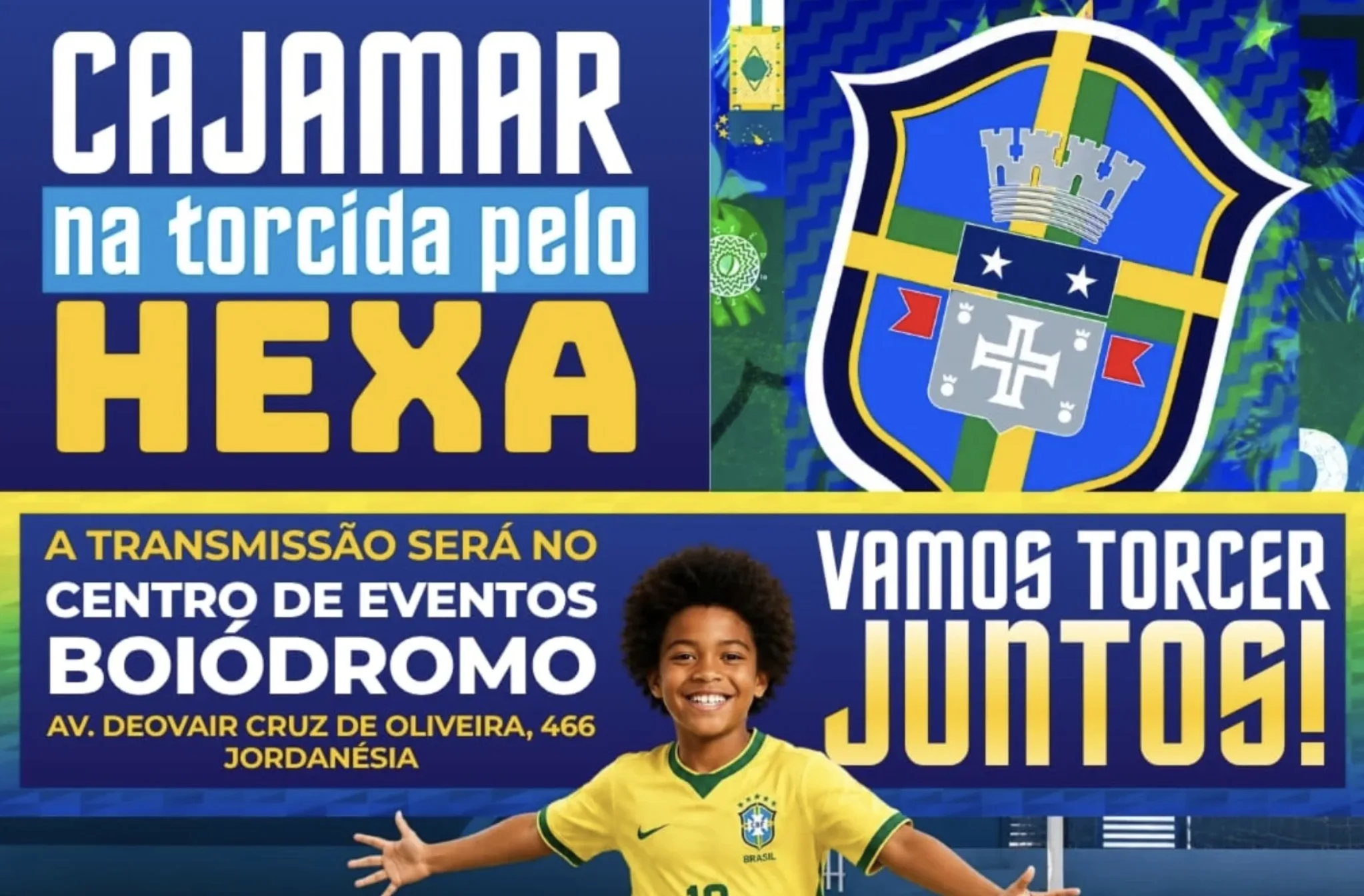 Cajamar prepara festa para Brasil x Haiti com telão, brindes e atrações gratuitas; veja o que vai acontecer no Boiódromo nesta sexta (19/06/2026)