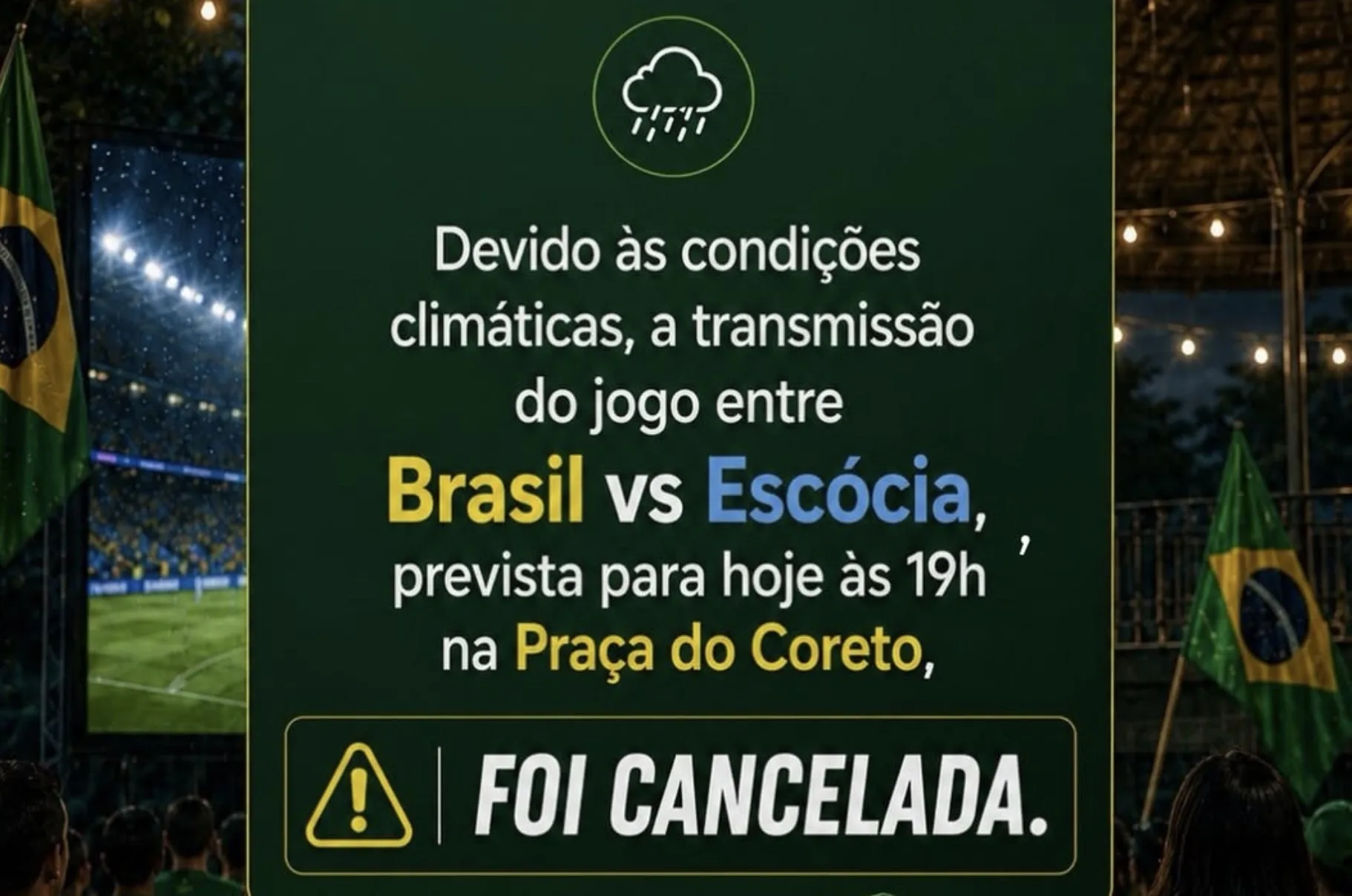 Chuva cancela Brasil x Escócia em Francisco Morato: veja o que aconteceu com a transmissão marcada para hoje
