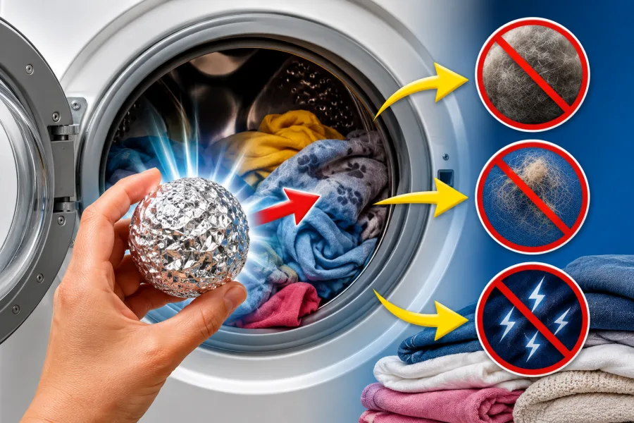 Uma simples bola de papel-alumínio dentro da máquina de lavar virou tendência nas redes sociais. A promessa é reduzir fiapos, pelos e eletricidade estática nas roupas.
