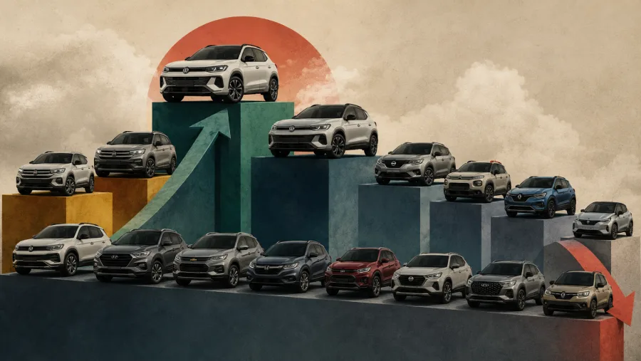 O mercado brasileiro de SUVs e crossovers passou por mudanças importantes em 2026. Novos modelos ganharam espaço enquanto concorrentes tradicionais perderam participação.