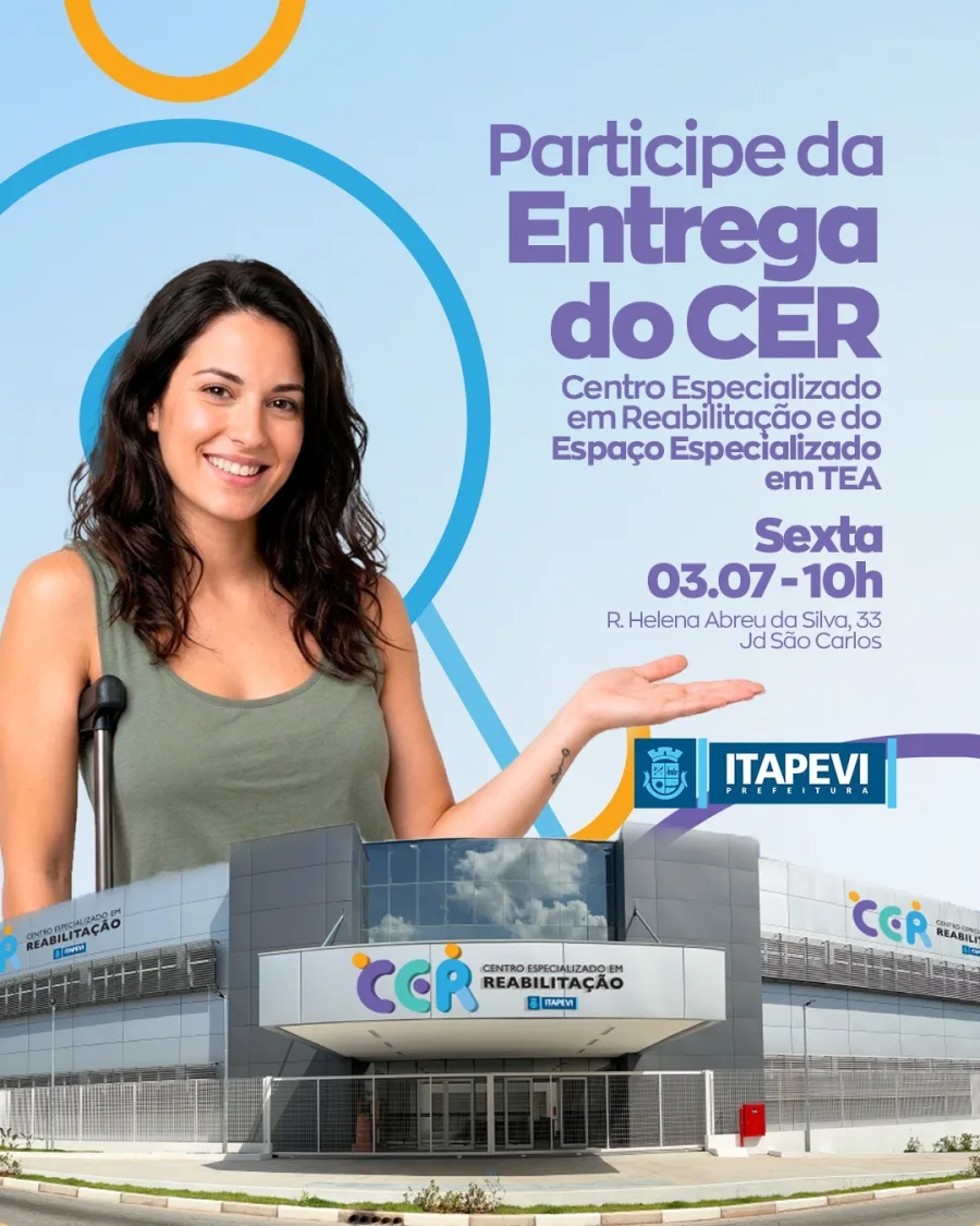 Prefeitura de Itapevi entrega nesta sexta-feira, 3 de julho, às 10h, o novo Centro Especializado em Reabilitação na Rua Helena Abreu da Silva, 33.