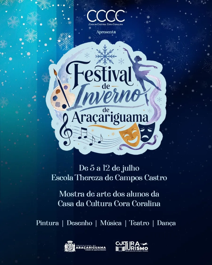 Festival de Inverno de Araçariguama acontece de 5 a 12 de julho na Escola Thereza de Campos Castro, com pintura, desenho, música, teatro e dança.