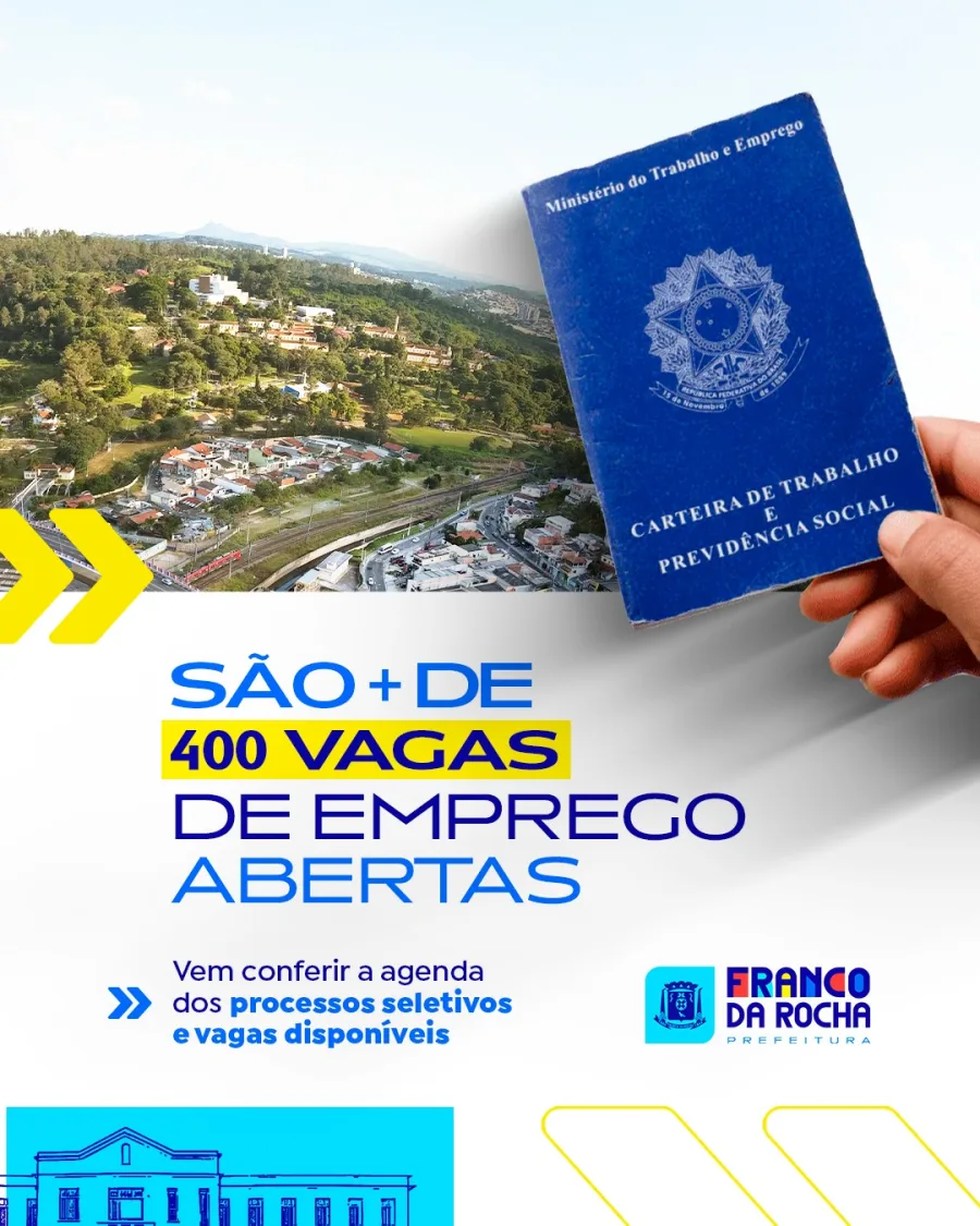 Franco da Rocha reúne 444 vagas de emprego no PAT, com destaque para 210 vagas de auxiliar de logística, 70 de auxiliar de limpeza e 50 de auxiliar de operação.