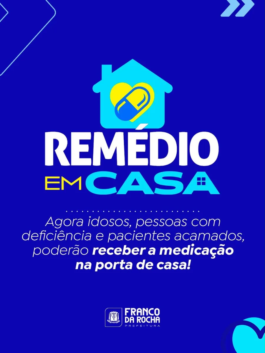 Medicamentos disponíveis na rede municipal poderão ser entregues em casa a pacientes com dificuldade de locomoção após cadastro na UBS ou com agente de saúde.